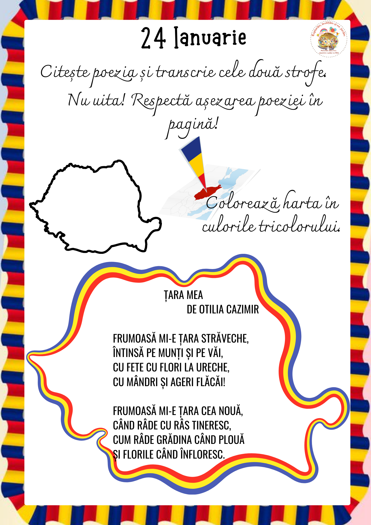 Fișe de lucru pentru 24 Ianuarie - Ziua Unirii Principatelor Române