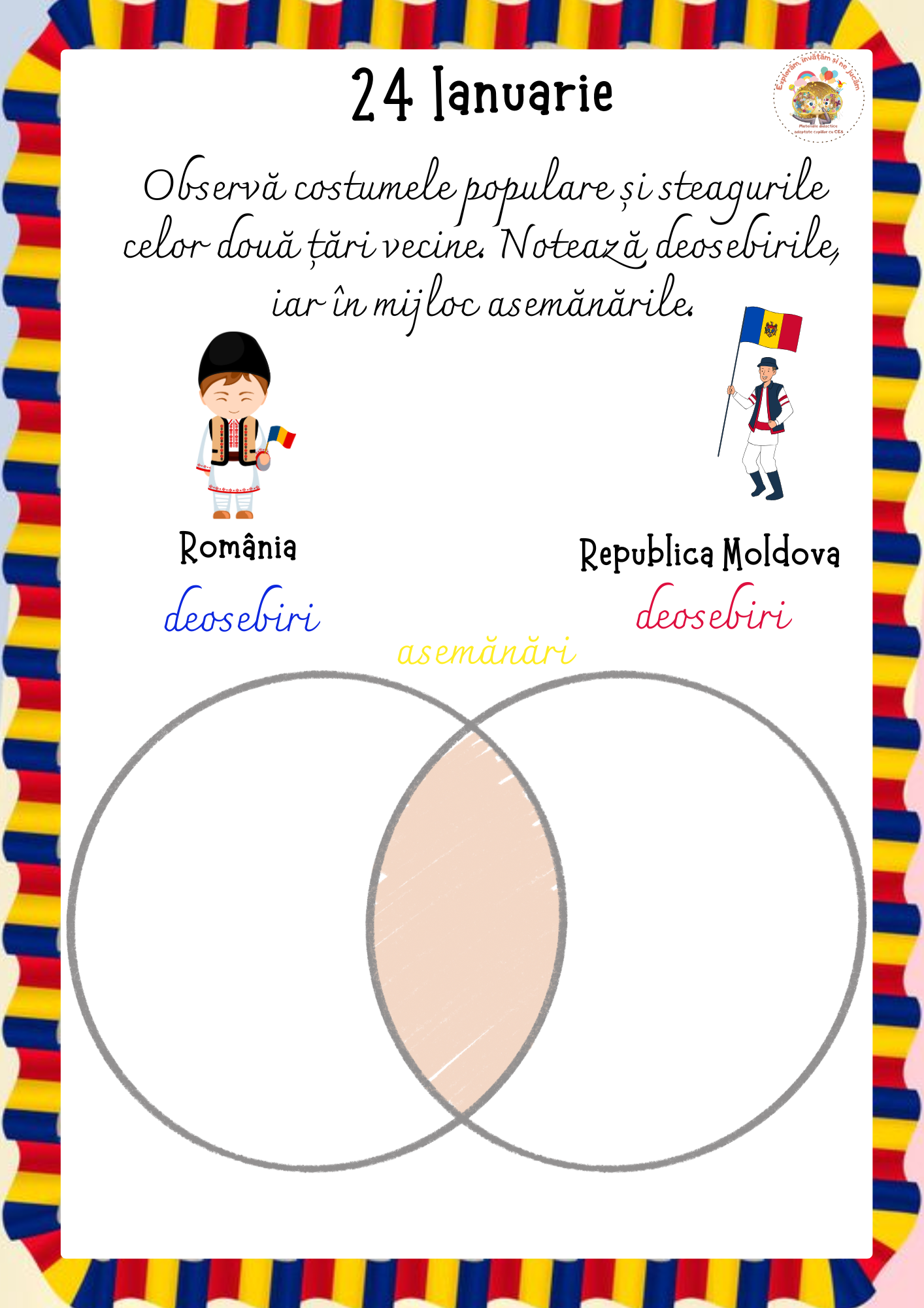 Fișe de lucru pentru 24 Ianuarie - Ziua Unirii Principatelor Române