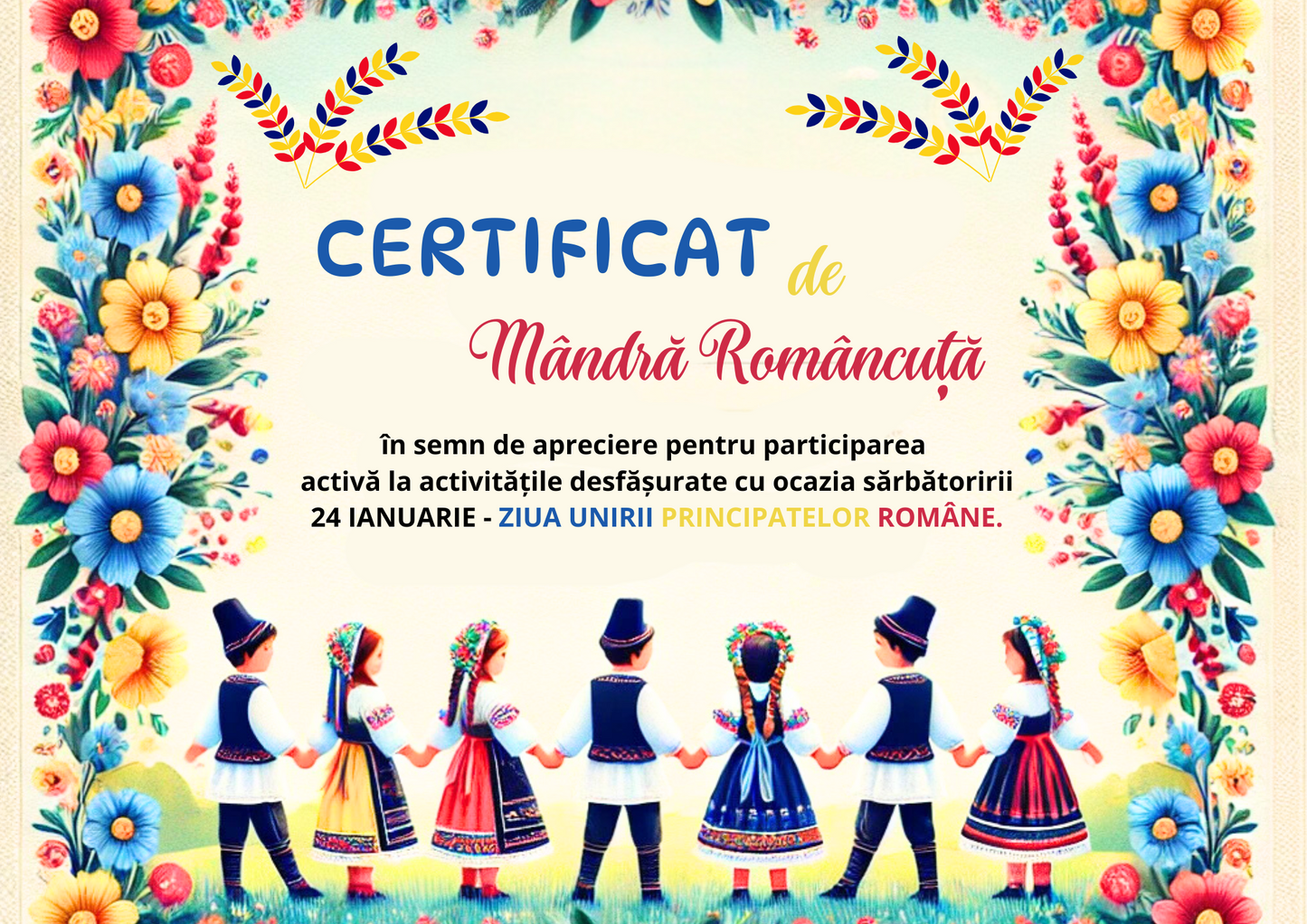 Diplome pentru 24 Ianuarie - Ziua Unirii Principatelor Române