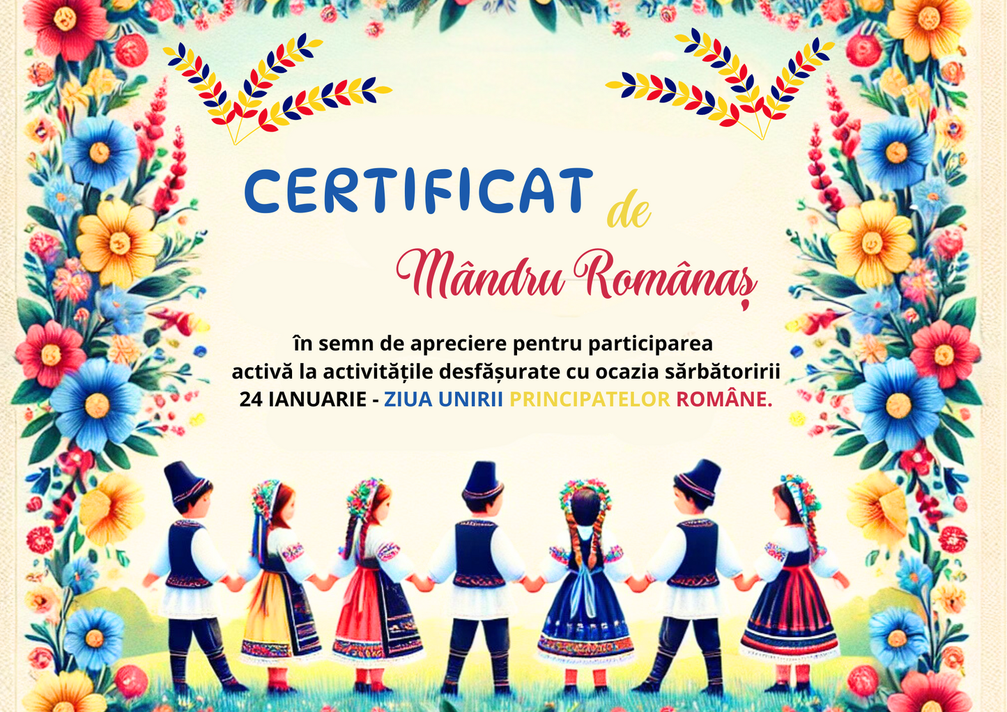 Diplome pentru 24 Ianuarie - Ziua Unirii Principatelor Române